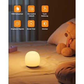EASEMO EASEMO LED Nachtlicht Kinder, Nachtlicht Baby mit Touch-Steuerung, Stilllicht Wiederaufladbare Magnetische Nachttischlamp, RGB Nachtlicht Dimmbar mit 1-Stunden-Timer