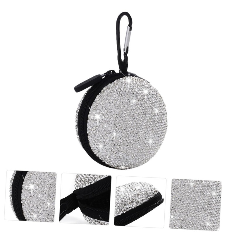 jojofuny 1pc Rhinestone Earphone Storage Case Portable Data Cable Organizer