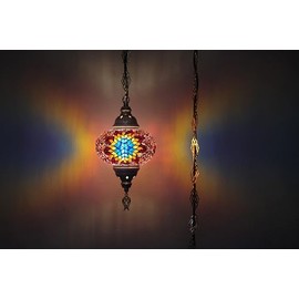 Asylove Turkish Mosaic Ceiling Lamps, Moroccan Pendant Lighting, Handmade Mosaic Hanging Light, Anatolian Lamp Desing, Traditional Turkish Lamps (FIRE)