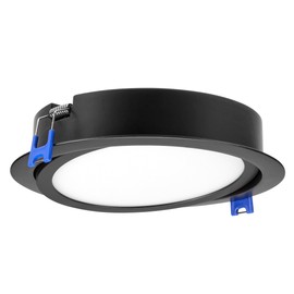 Maxxima 6 in. 5 CCT Ultra-Thin Recessed LED Gimbal Downlight 1000 Lumens, Color Selectable 2700K-5000K (2700K/3000K/3500K/4000K/5000K), Dimmable, Canless, Slim IC Rated, Black Trim, J-Box Included