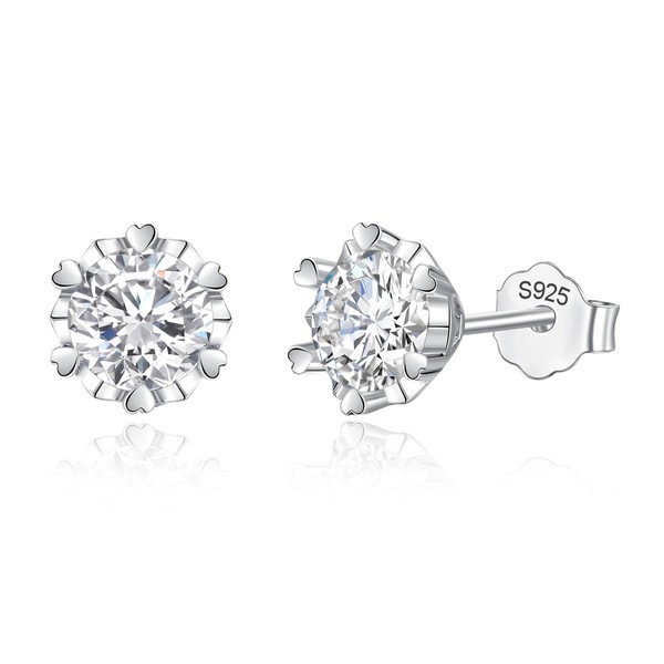 Moissanite Stud Earrings for Women,1ct-2ct Heart six claw design D