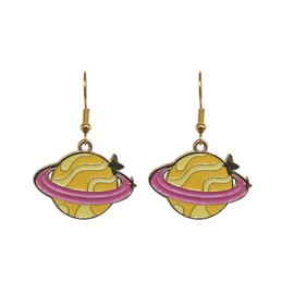 Planet Earrings Space Dangle Earrings Moon Star Earth Earrings Planet Drop Dangle Earrings for Women Lightweight Creative Saturn Space Earrings Bohemian Statement Space Jewelry (PinkYellew)