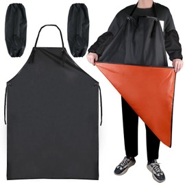 elthmpr Butcher Apron Men - Waterproof Aprons for Men with 2 Sleeves Artificial Leather Apron Black Apron for Dishwasher Kitchen High Performance Apron for Chef Butcher, black
