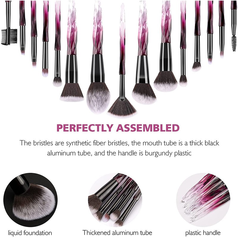 DUAIU Makeup Brushes Set 15 Premium Synthetic Bristles Crystal Handle
