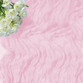 Teiniuby 13Ft Pink Cheesecloth Table Runner, 351x 60 inches Long Boho Gauze Cheese Cloth Table Runner, Rustic Sheer Tablecloth for Garden Wedding Birthday Party Bridal Baby Shower Table Decorations