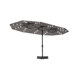 15FT Large Patio Umbrella with Base and Solar Lights, Double-Sided Rectangle Umbrella Oversized Shade for 8-10 People,36 LED Lights and Weighted Base for Pool, Deck, Backyard,Grey