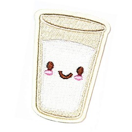 Glass of Cow Milk Patch Food Applique Embroidered Sew Iron on Patch Ice Cream Drink Coffee Cookie Sushi Hamburger Pizza Food Cooking Chef Kid Cartoon Patch for Clothing (25)