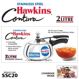 Hawkins 2 Litre Contura Pressure Cooker, Stainless Steel Inner Lid Cooker, Handi Cooker, Induction Cooker, Small Cooker, Silver (SSC20)