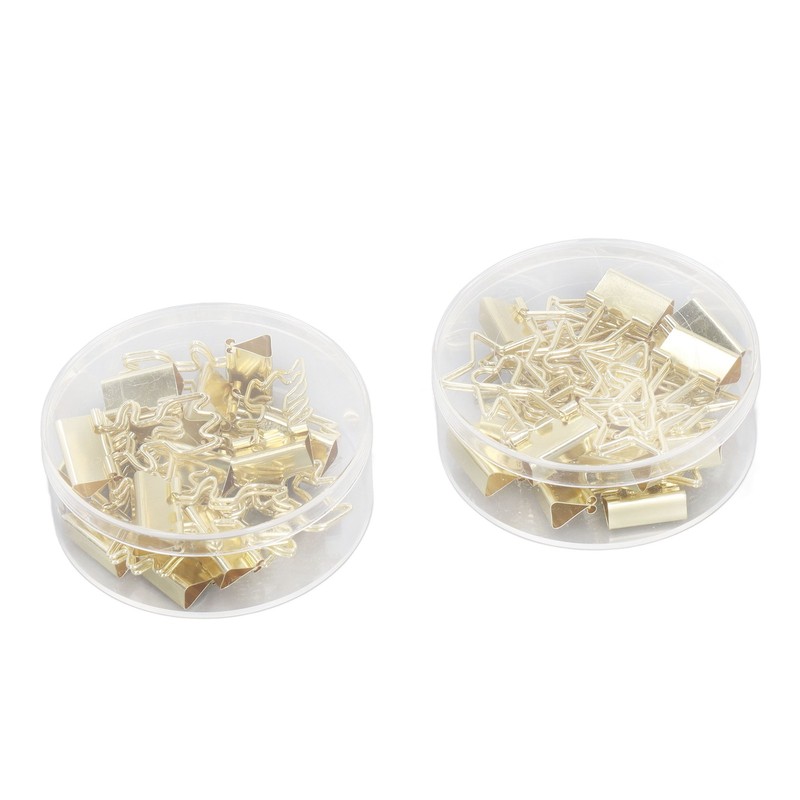 30pcs Gold Binder Clips Flower Shape Pentagonal Heart Shape Electroplating