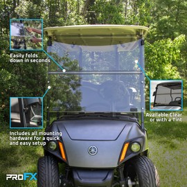 ProFX Golf Cart Windshield Compatible with Yamaha Drive2 | Tinted Fold Down Bolt-On Design | Fits 2017+ Drive2 Models | Made in America