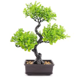 Bonsai Tree Plastic Artificial Bonsai Plants Indoor Small Fake Plant Decoration Simulation Green Plants Decor for Home Decor Bedroom Living Room Office Decor（Green）