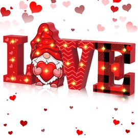 Menkxi Valentines Day LED Wooden Sign Valentine's Day Table Decorations Wooden Love Decor Valentine Tiered Tray Decor Light up Valentine Table Centerpiece Decor for Home Party Desk Office Room