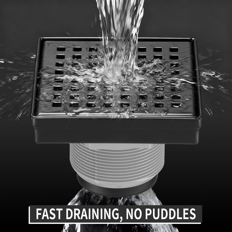 BAUNVB Square Shower Drain 4 inch, Matte Black 304 Stainless
