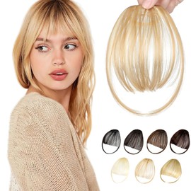 Fanguilar Clip in Bangs-Fake Bangs Hair Light Blonde Mix Bleach Blonde Wispy Bangs Hair Clip on Bangs For Women Faux Bangs Fringe With Temples Hairpieces Curved For Daily Wear