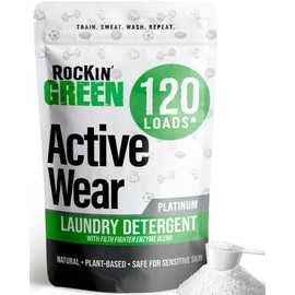 Rockin' Green Laundry Detergent, Plant based, All Natural Laundry Detergent Powder, Vegan and Biodegradable Odor Fighter, Safe for Sensitive Skin (Active Wear 120 Loads - Unscented)
