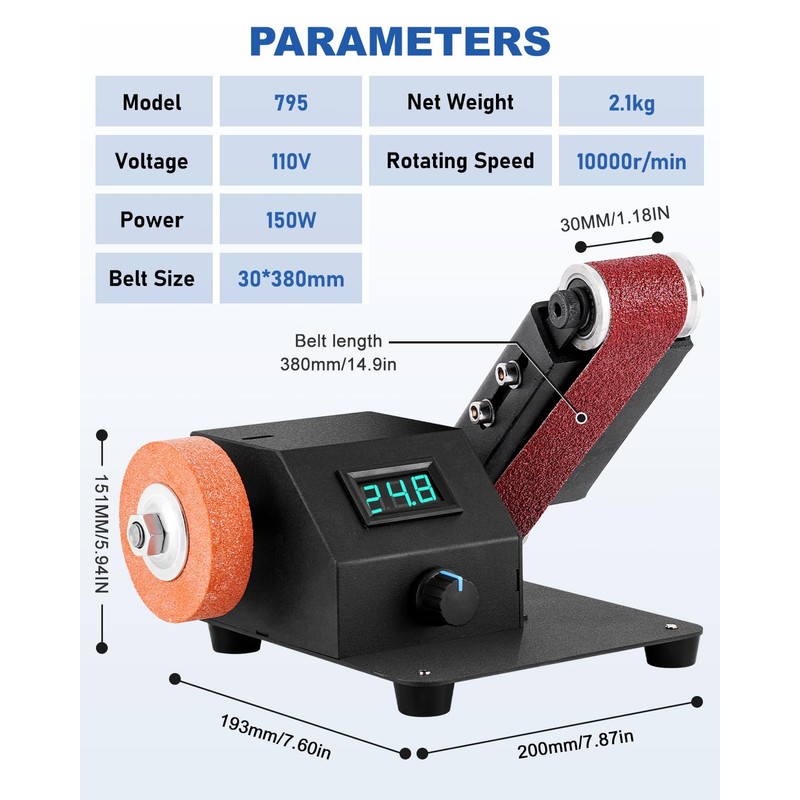 Mini Electric Belt Sander, Variable Speed Desktop Grinder for Knife