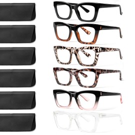 ZOECENT 6 Pack Oprah Style Reading Glasses for Women Blue Light Blocking Computer Square Readers with Spring Hinge (Mix Color-8, 1.25, x)