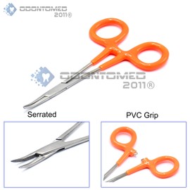 OdontoMed2011 Orange PVC Insulated Grip Handle Stainless Mosquito Hemostat Locking Forceps Curved 5" Serrated Clamp Fishing Tools ODM