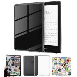 2 in 1 Clear Case with 50 Stickers for New 6.8" Kindle Paperwhite 11th Gen 2021 & Signature Edition, Lightweight Slim Flexible Add Stickers on Back Protective Skin Sillicone Case - Transparent
