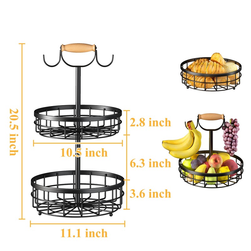 SAYZH 2-Tier Fruit Basket Bowl Vegetable Storage with Dual Banana