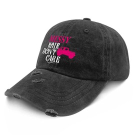 Messy Hair Don’t Care Hat for Women, Funny Vintage Washed Distressed Baseball Cap, Adjustable Low Cotton Dad Hat