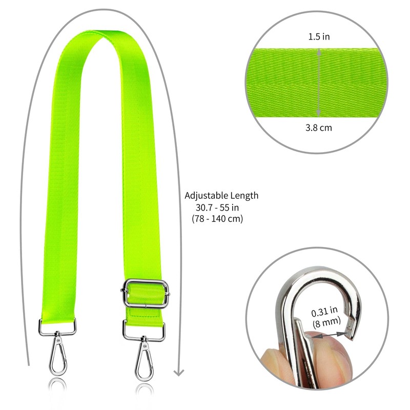 Allzedream Shoulder Bag Replacement Strap Wide Adjustable Strap, Fluorescent Green/Silver
