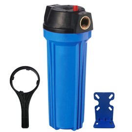 Geekpure 10-Inch Whole House Slim Water Filter Housing for 2.5" x 10" Filter - 3/4" NPT Brass Port - with Air Relief Valve-Blue (1)