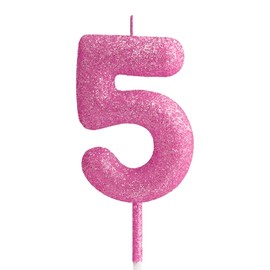 Zi Lan 5th Glitter Birthday Candles, Pink Birthday Number Candle for Cake Topper Decorations for Girls Birthday Party Wedding Anniversary Celebration Supplies