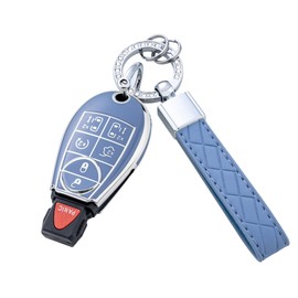 Flensent Key Fob Cover with Keychain for Dodge Ram for Chrysler Grand Caravan Charger Challenger Durango Journey Magnum (Blue)