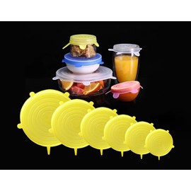 6 Pack Reusable Silicone Stretch Lids, Durable Food Storage Silicone Covers for Bowl, 6 Sizes to Meet Most Containers to Keep Food Fresh, Microwave Safe - Easy Clean (Round yellow)