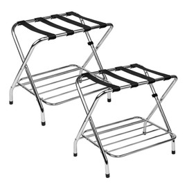 Luggage Rack, Foldable Suitcase Stand, Metal Luggage Holder for Guest Room, Foldable storage steel frame | Suitcase Stand Perfect for Bedrooms, Hotels and Travel | Holds Up to 50-100 lb (Double Rack (DIY) - Pack of 2)