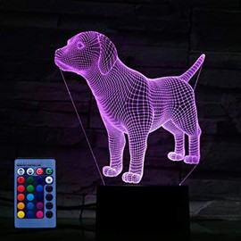 HPBN8 Ltd Creative Dog 3D Night Light Remote Control Touch Switch 7/16 Colors Changing USB Powered LED Decor Optical Illusion 3D Lamp Children Kids Christmas Xmas Brithday Gift