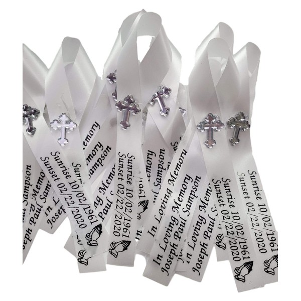 20 Personalized Memorial Service Ribbon Pins for Funeral Celebration of Life - Custom Made Assembled Awareness