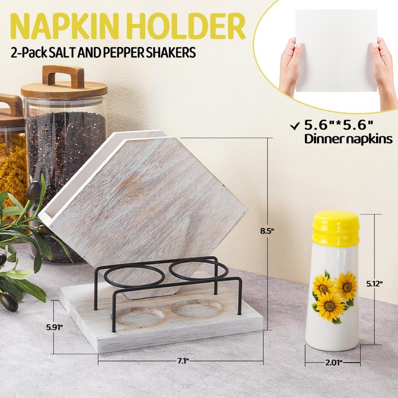 Rustic Farmhouse Napkin Holder Set - Natural Wood Kitchen Organizer