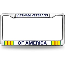 Vietnam Veterans of America License Plate Frame Chrome 2 Holes,US Army Vietnam Veteran Car License Plate Frame Holder with Screws Caps Sets