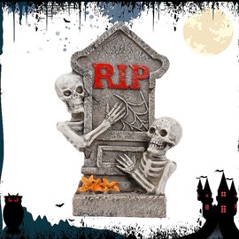 Skull Tombstone Ornaments,Horror Miniature Tombstones Figurine - Hand-Carved Graveyard Skull Scene Decor Party Accessories for Window Desktop Bookshelf Photography