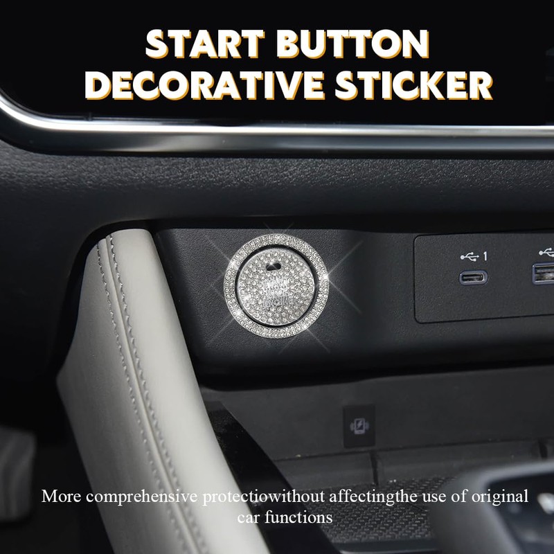HQRNYP Bling Crystal Car Engine Start Ring Sticker, Push Start