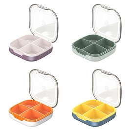 TopHomer Travel Pill Organizer 4 Compartments Portable Pill Case Double-Layer Inner Box Design Dustproof and Moisture-Proof Pill Supplement Case for Vitamins, Medication(Multicolor)
