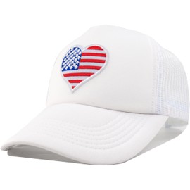YEANIY American Flag Trucker Hat for Men Women,Snapback Mesh Foam Baseball Cap-White