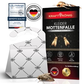 KRAFTKÖNIG Clothes Moth Trap White – 8 x Moth Traps Clothes Moths with Maximum Attraction for Determining Infestations, Also Suitable for Clothes Rails