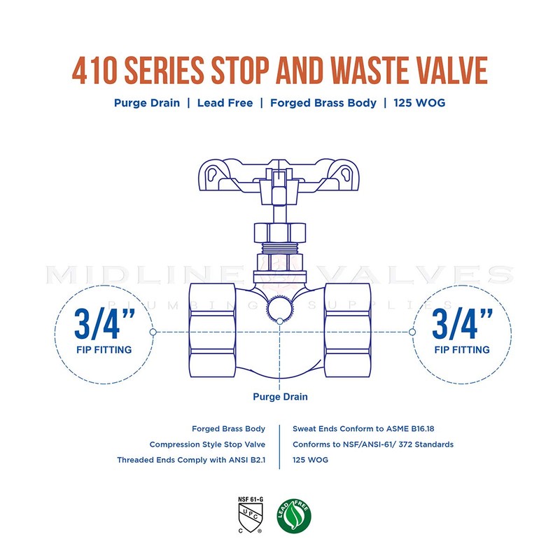 3/4 inch No Lead Cast Brass Stop And Waste Valve