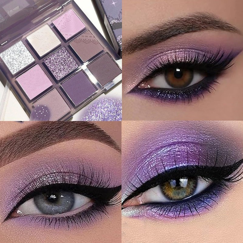 Purple Eyeshadow Palette – 9-Color Matte & Glitter Shades, Highly