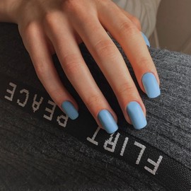 Matte Blue Press on Nails Short Medium Square Glue on Nails Set, Xcreando Summer Square Fake Nails Short Coffin Nail Press ons Gel Medium Length For Women 24 Pcs