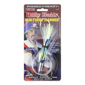Billy Baits Mini Turbo Slammer Rigged & Ready, Pearl/Blue, Concave Head, 7/0 Mustad Hook, AFW Swivel, 100 lb Grand Slam Mono Line, 6 ft