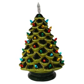 Kurt Adler 14-inch Battery Operated LED Lighted Ceramic Green Tree Table Piece