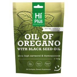 HiPlus 2-in-1 Oil of Oregano + Black Seed Oil Softgels | 4X Strength Carvacrol & Thymoquinone | Plant-Based, Non-GMO, lmmune Support | 300 Softgels