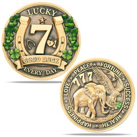 Amuletos de Proteccion y Buena Suerte Lucky Coin for Lottery Scratcher | Four Leaf Clover & Elephant Eagle Motivational Charm - Prosperity, Success & Good Luck Token