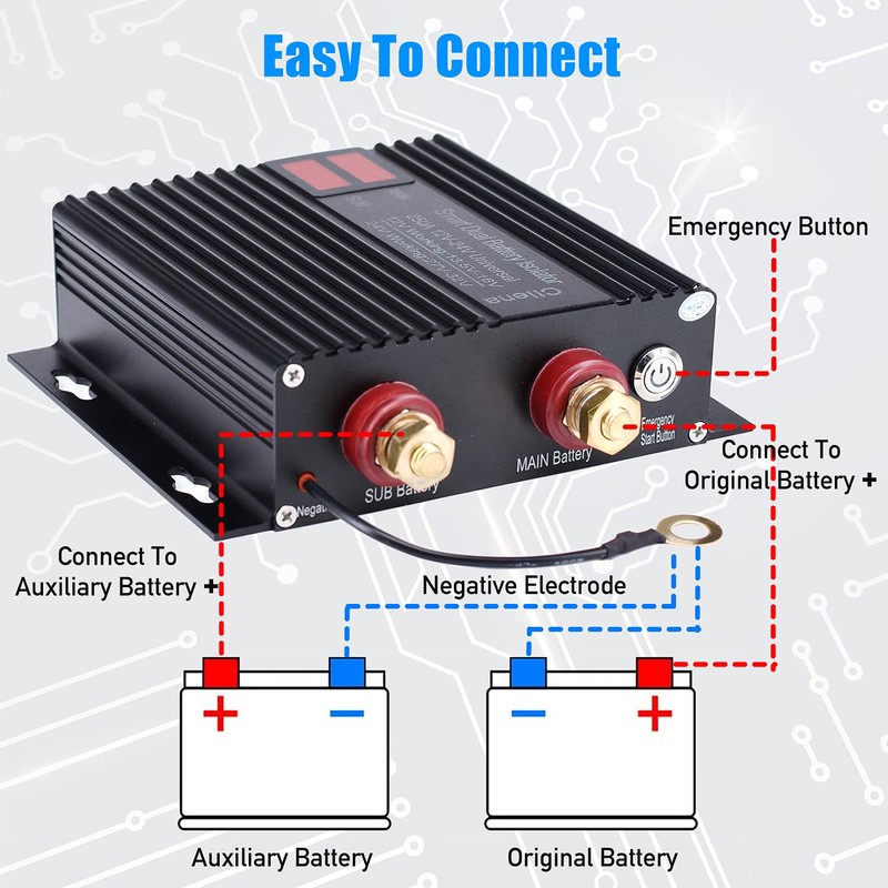 Cllena Dual Battery Smart Isolator, 12V/24V Universal 150 Amp Voltage
