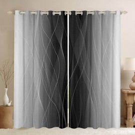 jejeloiu (2 Panels, 38 x 45 Inch Grey and Black Darkening Drapes Strip Lines Curtains for Bedroom Living Room for Kids Women Men Ombre Printed 30%-50% Blackout Curtains Geometric Window Treatments