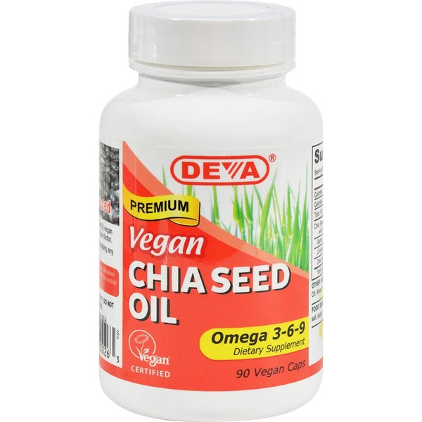Deva Vegan Chia Seed Oil - Omega 3-6-9-90 Vegan Caps (Pack of 2)
